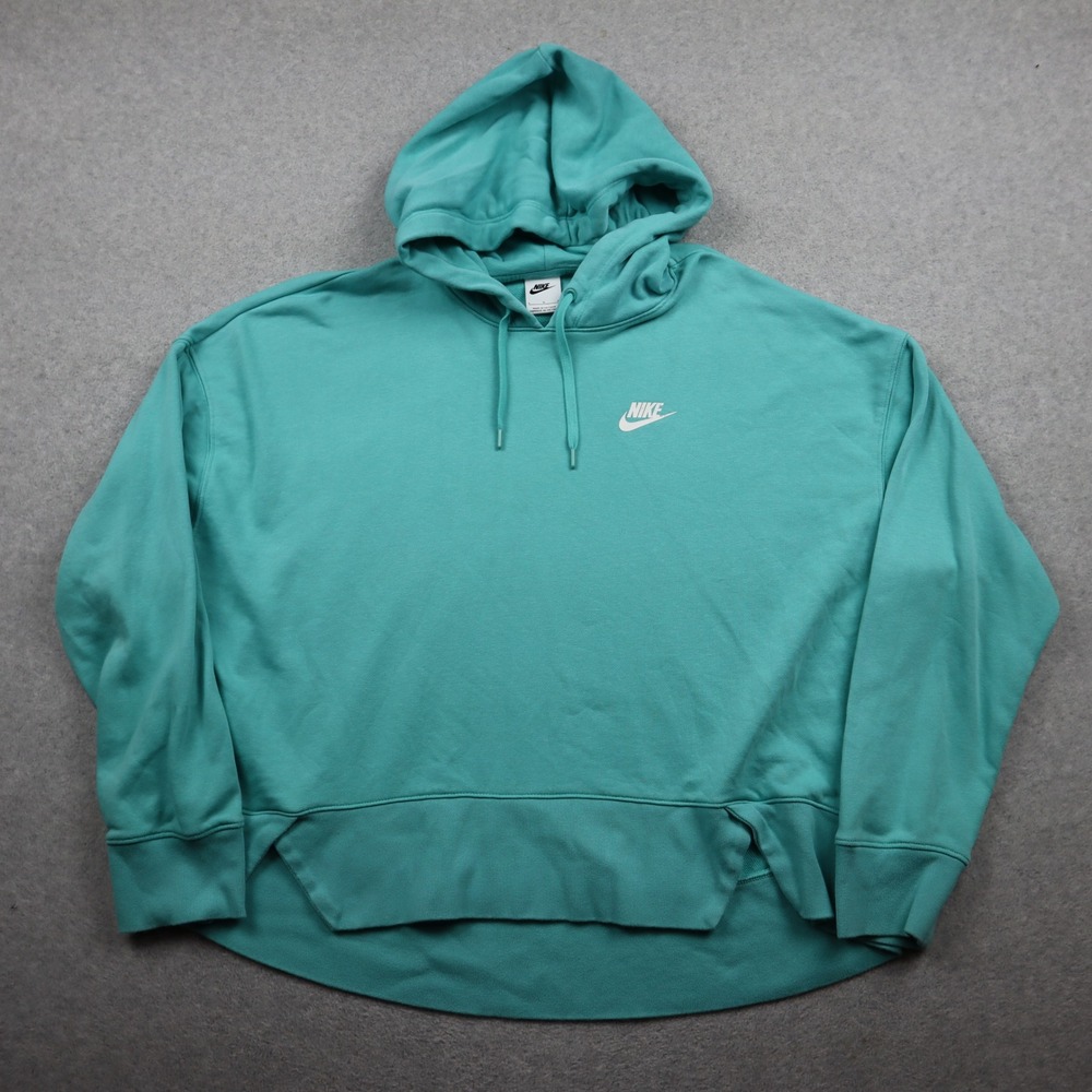 Nike Hoodie Womens Large Sportswear Oversized Cropped Teal Logo Sweatshirt